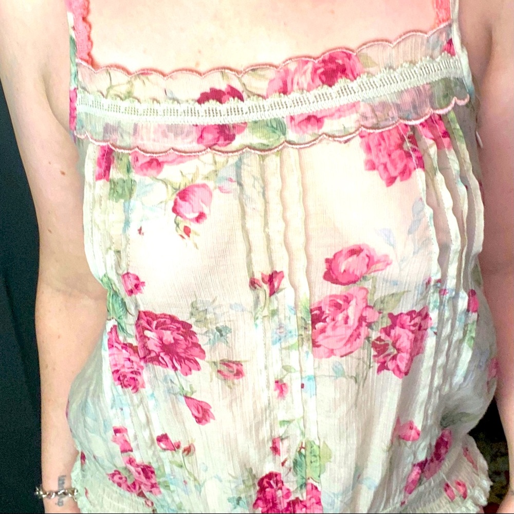 Floral Pink and Cream Peasant Tank